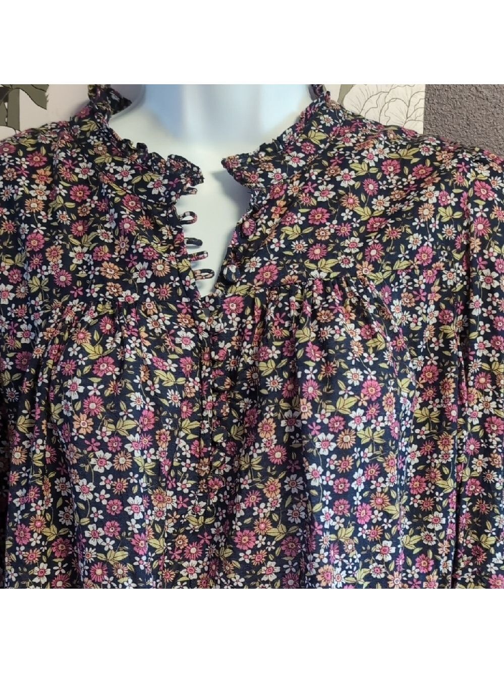 J. Crew Floral Long Sleeve Dress - Black and Pink - Picture 4 of 5